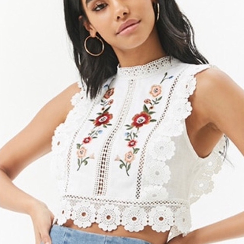 Boho linen blend embroidered top Small F21